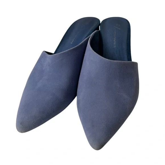 Anthropologie women’s mules blue asymmetrical suede block heels size US 8 M - Picture 5 of 12